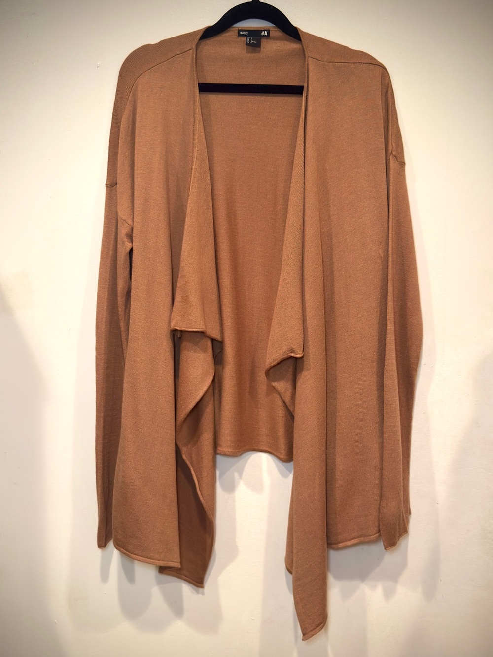 H&M Camel Draped Open Front Cardigan M